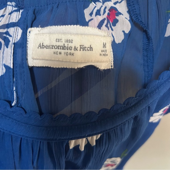 Abercrombie & Fitch~ Blue Floral Sheer Chiffon Tie Bow Ruffle Shirt in Medium - Picture 2 of 12